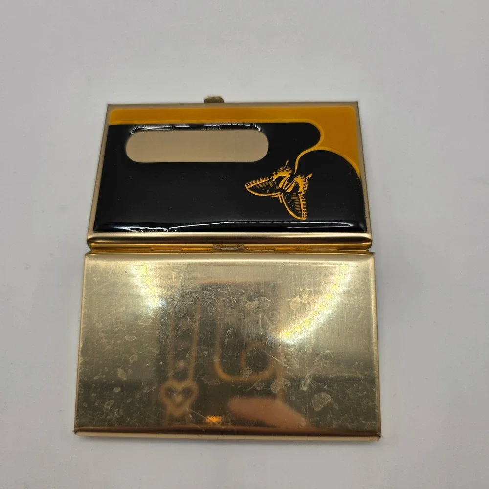 Vtg MCM Butterfly Enamel Vanity Set 4pc Pill Box Card Case Mirror Picture Frame
